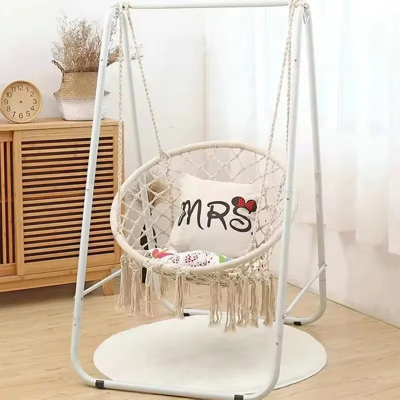 Household White Swings Hammocks with Stand, Heavy Duty Steel Porch Lawn Cradle