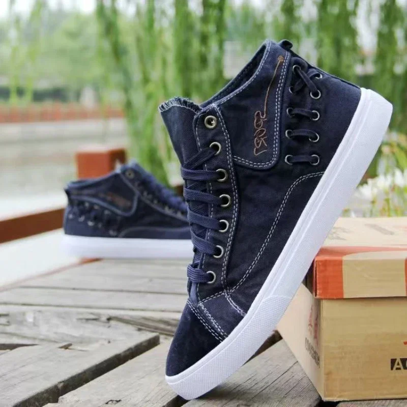 Denim Canvas Shoes Men Sneakers Casual High Top Shoes for Men 2025 - Main Image
