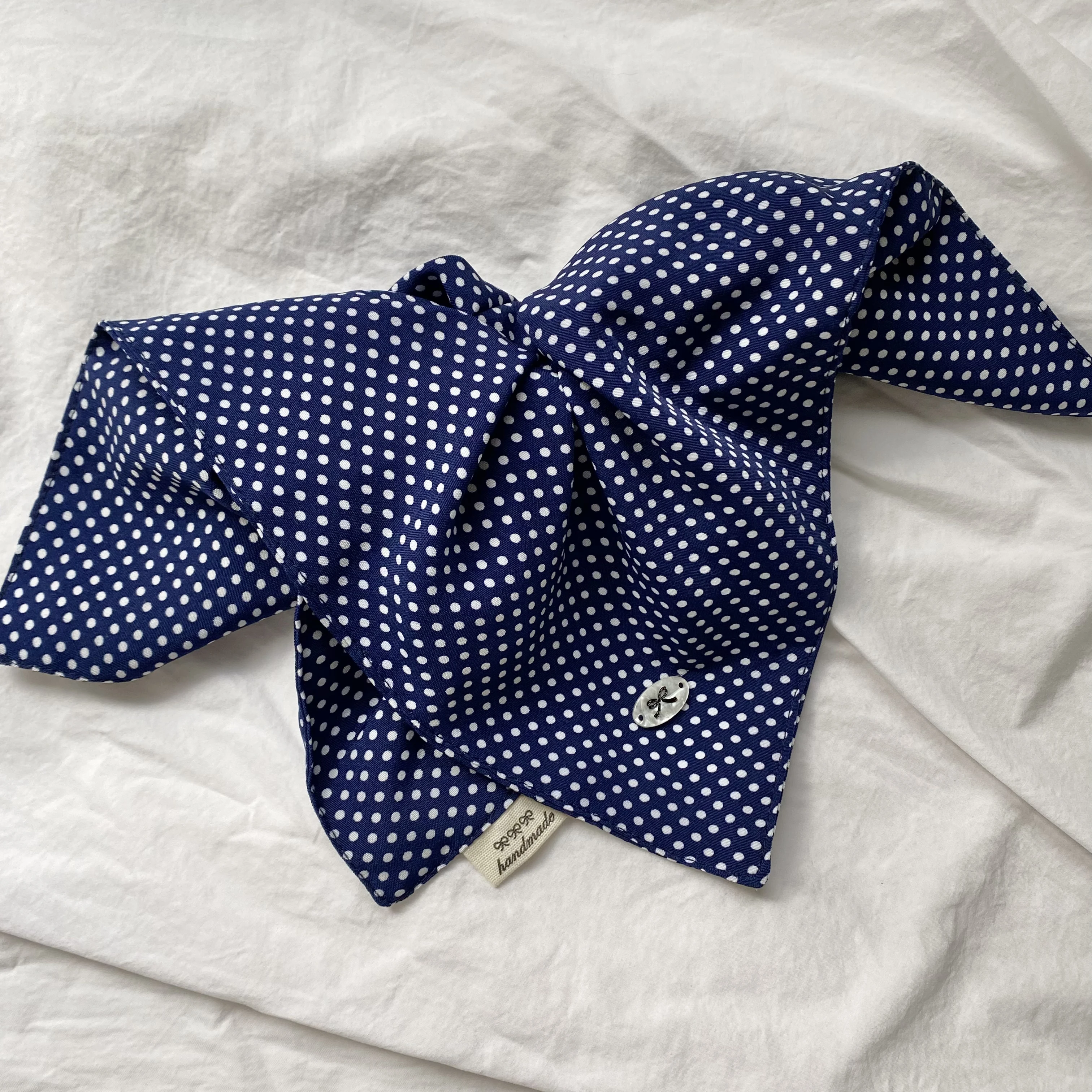 1PC Preppy Style Navy Blue Polka Dot Hair Scrunchie, Large Square Scarf Hair Tie, Cute College-Inspired Hair Accessory For Women