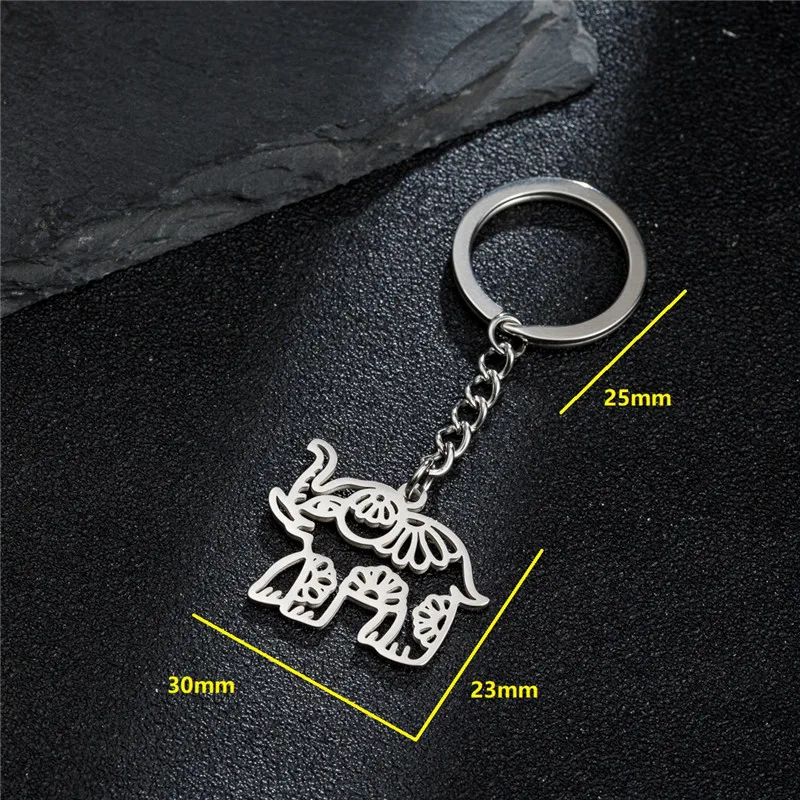 Vintage Bohemia Elephant Stainless Steel Keychain Lovely Animal Pendant Key Rings for Girls Backpack Purse Bag Accessories