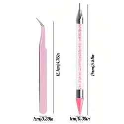 Deluxe Manicure & Lash Tool Set with Double - Ended Diamond Pens and Stainless Steel Tweezers (Pink)
