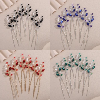 6PCS Crystal Wedding Hair Accessories Pearl Rhinestone Hair Pins for Women Bridal Headpiece 10Color Bride Party Hairpins Jewelry