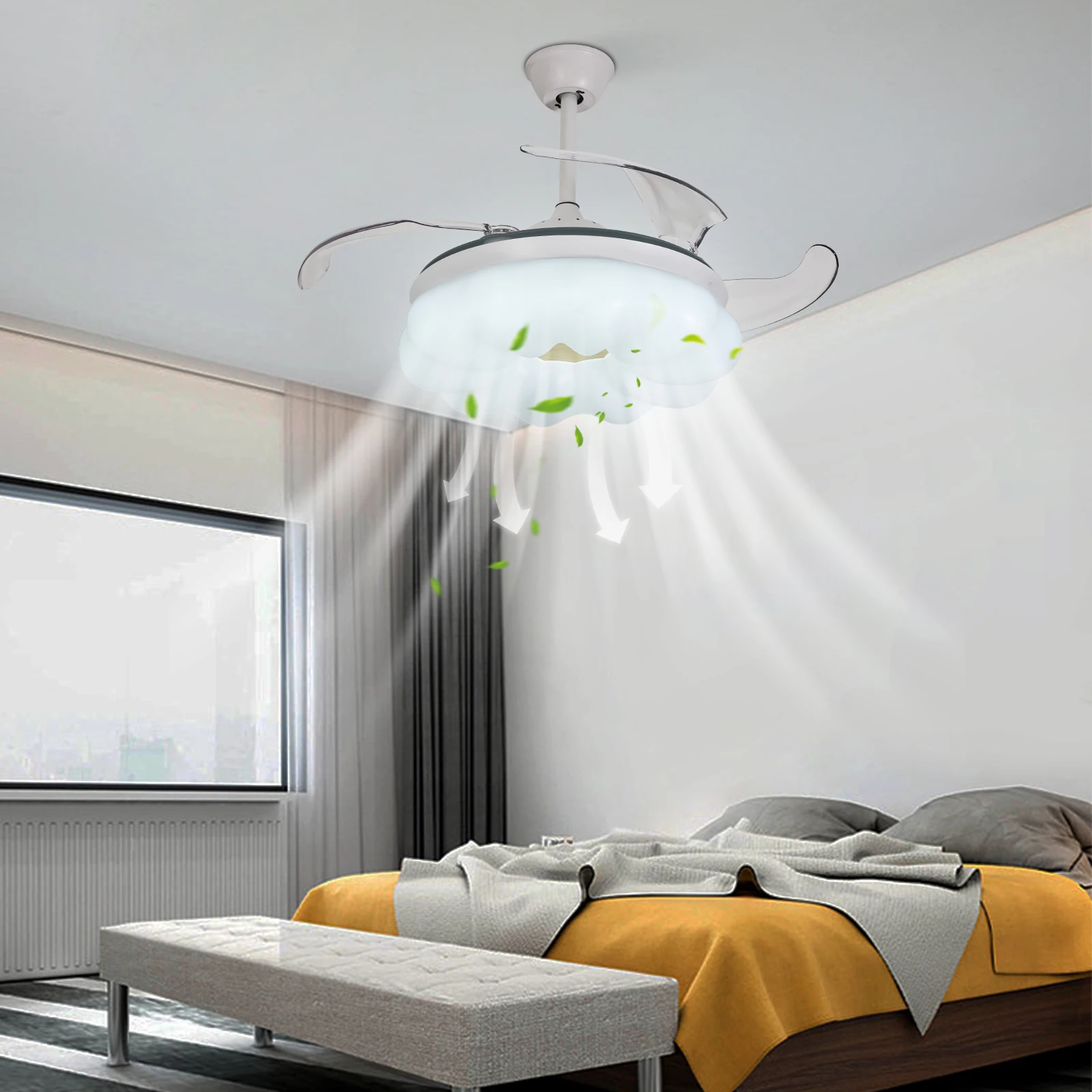 Ceiling Fan with Lights&Remote Control 42 Inch Modern Fandelier Ceiling Fan Retractable with Light