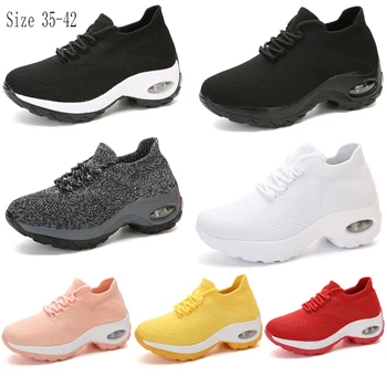 Women Tennis Shoes Breathable Mesh Height-increasing Slip-on Female Sock Footwear Outdoor Women Sneakers Thick Bottom Platforms 1