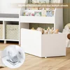 67" Kids Reading Nook,Kids Bookshelf and Bookcase with Seat Cushion and 6 Storage Cubbies, Toy Storage Box on Wheels, Toy Chest 5