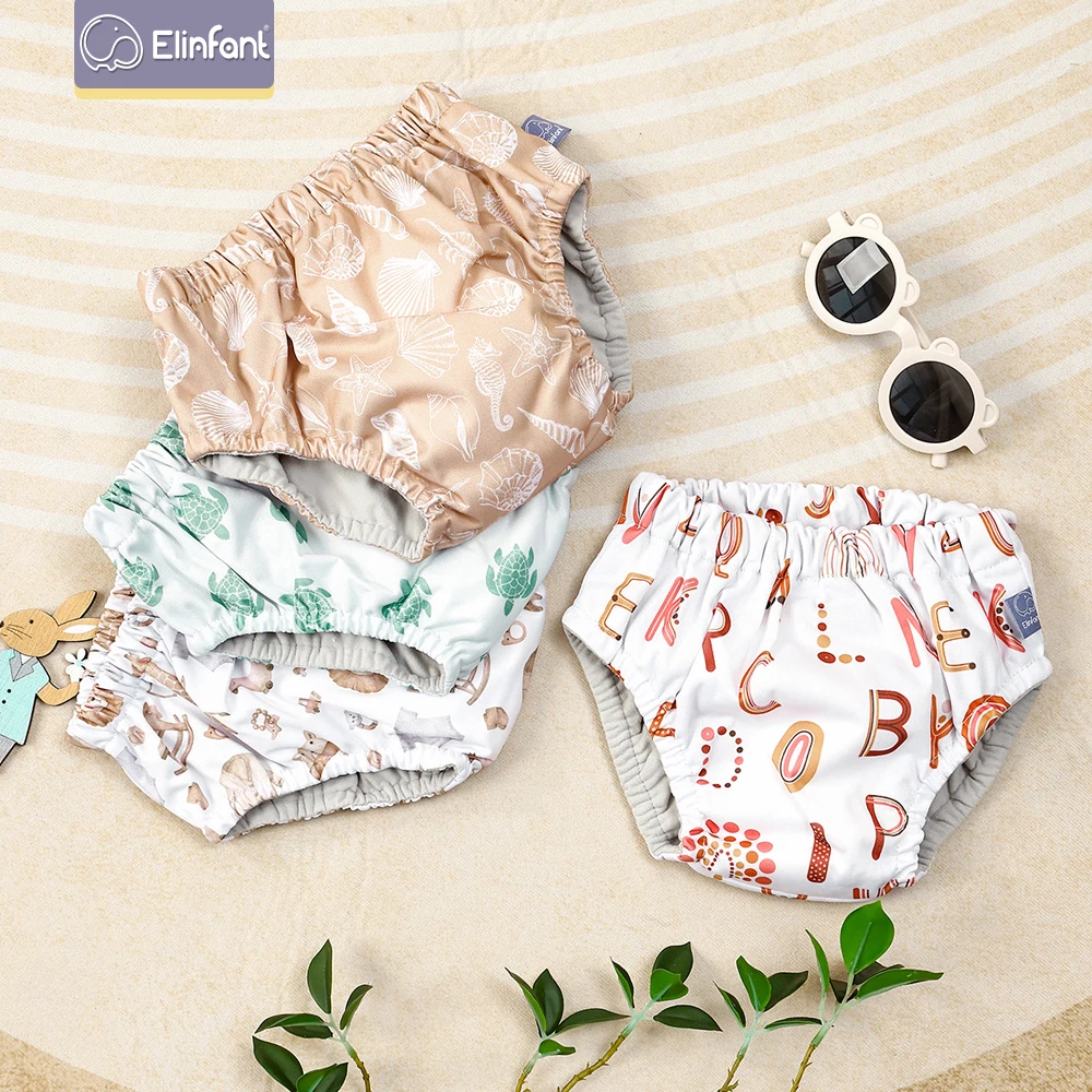 Elinfant L Size Waterproof Baby Training Pants Suede Cloth Inner Baby Cloth Diapers for 8-13kg Boys and Girls