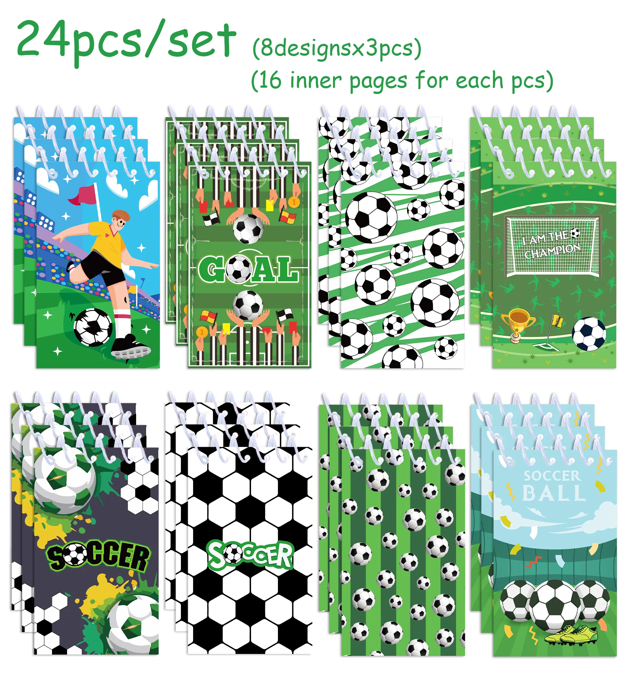 8/16/24 Stück Fußball Spiral-Notizbuch Tragbares Mini-Notizblock Spiralheft Geschenke Bürobedarf Schultagebuch – Detail 6
