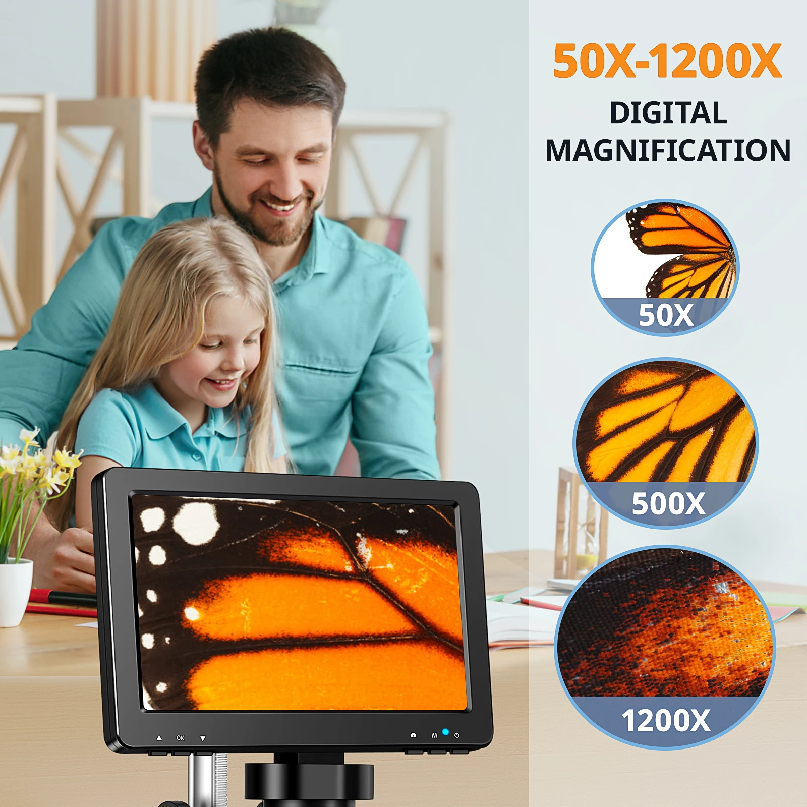 Digitale Microscoop 1200x Vergroting, 7,0 Inch LCD-scherm, FHD1080P Videomicroscoop Met Bedrade Afstandsbediening, 90° Verstelbaar Scherm, Pc-weergave Compatibel Met Windows En Mac OS