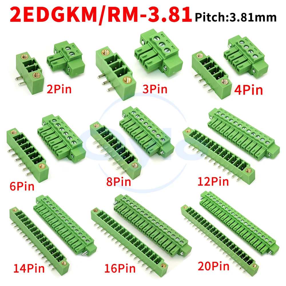 (1 Satz) KF 2EDGKM 2EDGRM - 3,81-mm-Steckklemmenblock mit Flansch, verriegelbare Schraubbefestigung, 2–24P 15EDGKM/RM - 3,81