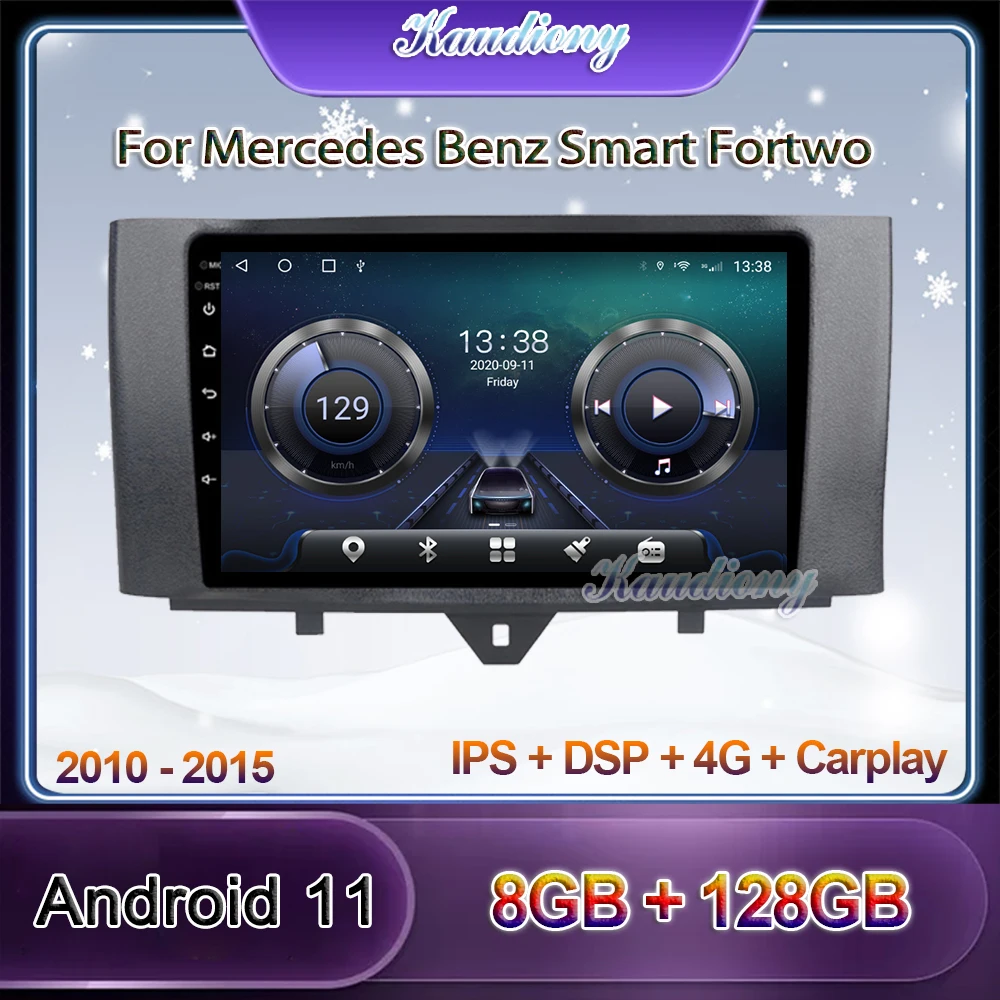 

Автомагнитола Kaudiony на Android 11 для Mercedes Benz Smart Fortwo, автомобильный мультимедийный плеер с GPS-навигацией, стерео 4G DSP 2010-2015