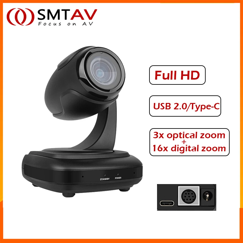 SMTAV AI 추적 USB2.0 1080P 3X 광학 줌 라이브 스트리밍 PTZ ..