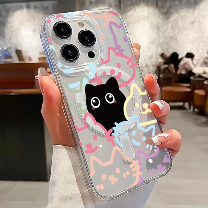 Cute Colorful Cats MagSafe-Compatible Phone Case with Wireless Charging Capability