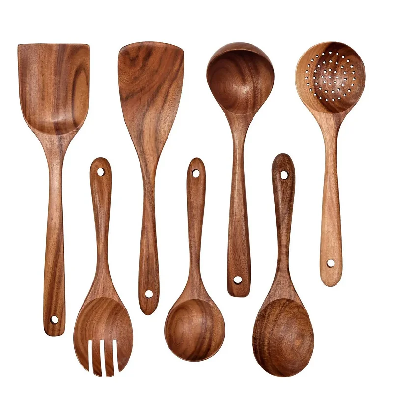 Premium Acacia Wood Non-Stick Cooking Utensil Set with Long Handles