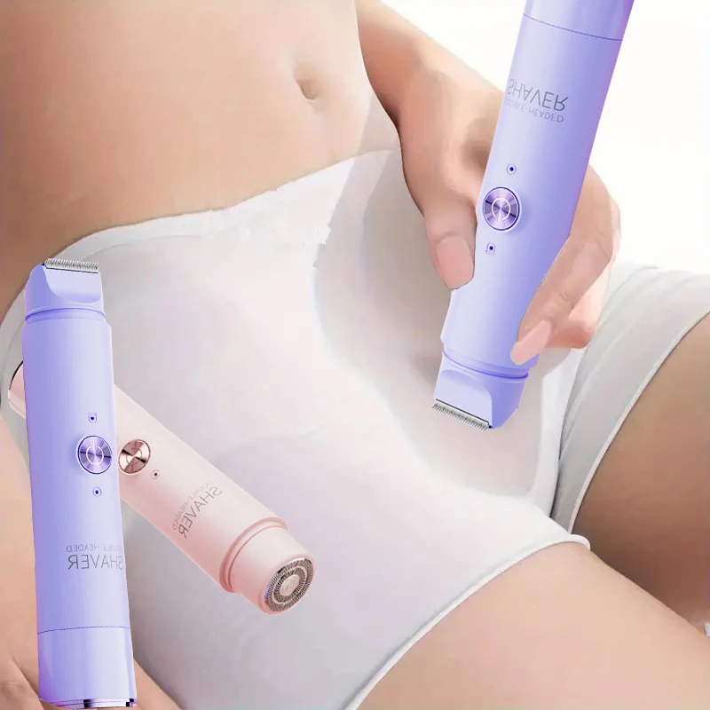 2-in-1 무선 충전식 전기 면도기, 여성용 - 듀얼 헤드 비키니 트리머, 건식 및 습식 사용 모두 가능