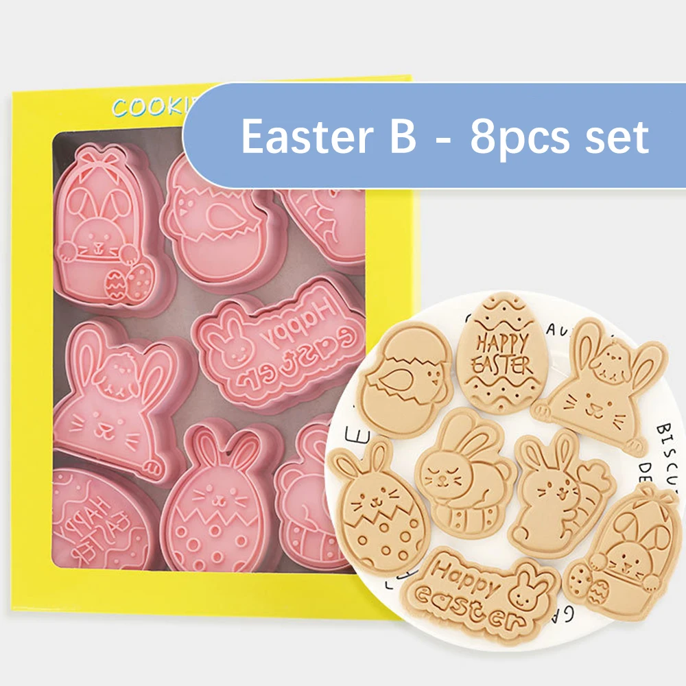 8Pcs Easter Cookie Cutters Easter Eggs Bunny Cookie Molds Biscuit Mold Stamps Kids Baking Diy Accessories Easter Decoration 2026