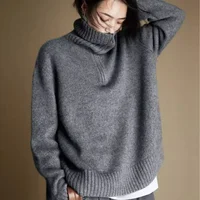 WinvyNee Women's Clothing 100% Wool Gray Sweater Half Zip Collar Loose Casual Pullovers Outerwears Plus Size Winter A1283001 - Image 2