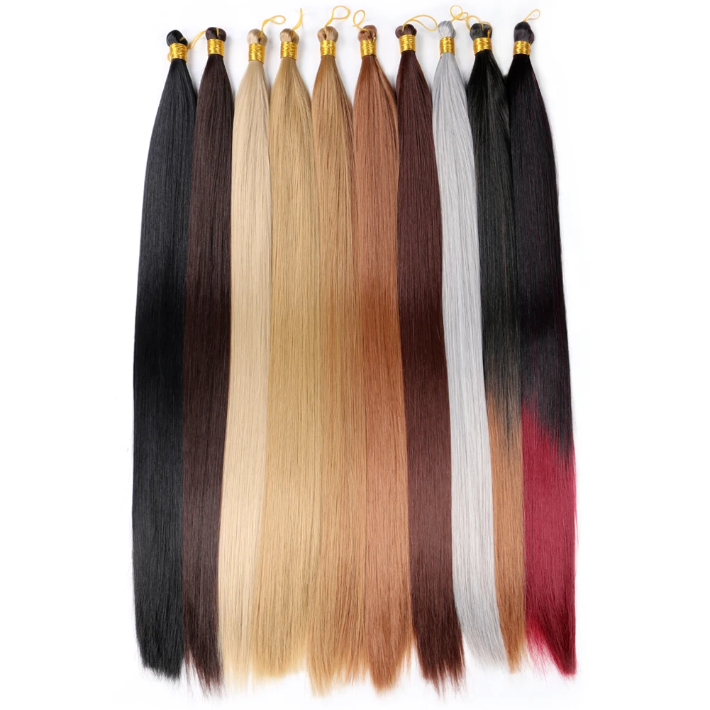 

Long Straight Synthetic Bulk Hair Extensions 22Inch High Temperature Hair Bundles For Braiding Crochet Hair Black Brown Burgundy