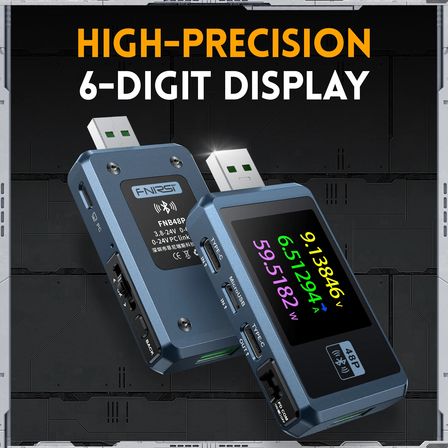 FNIRSI FNB48P USB 테스터 전압계 전류계 TYPE-C 고속 충전 감지 트리거 용량 리플 측정 CNC 금속 쉘 포함