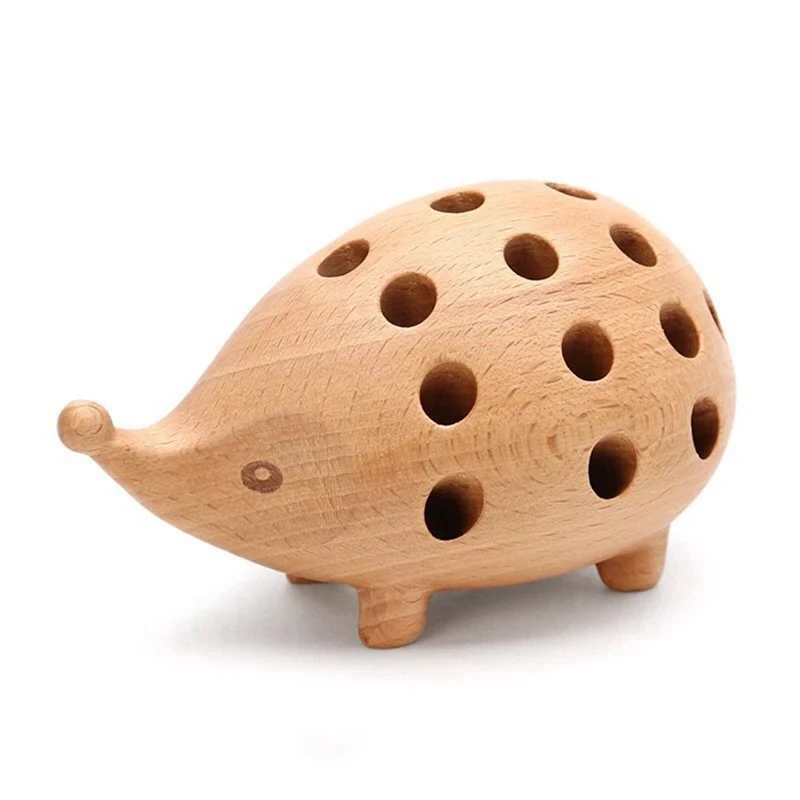 

Hot XD-Solid Wood Carving Hedgehog Penholder Is Nordic Home Decoration Art And Craft For Desk Figurines And Children's Gift