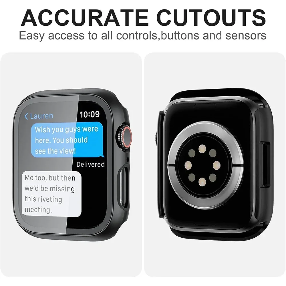 Tempered Glass Screen Protector Case Cover For Apple Watch Series 9 Ultra 8 7 6 5 4 3 2 1 SE 49MM 45MM 41MM 40MM 44MM 42MM 49MM