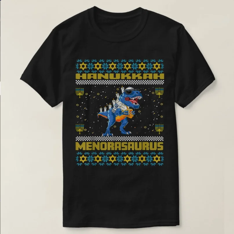 Menorasaurus Rex Menorah Dinosaur Hanukkah Pigiama T-Shirt 100% Cotone O-Collo Estate Manica Corta Casual T-Shirt Da Uomo Taglia S-3Xl