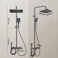 Grey Piano Button Ambient Light Bathroom Shower Full Set Digital Display Shower System Sets Rain Faucets Shower Head 6
