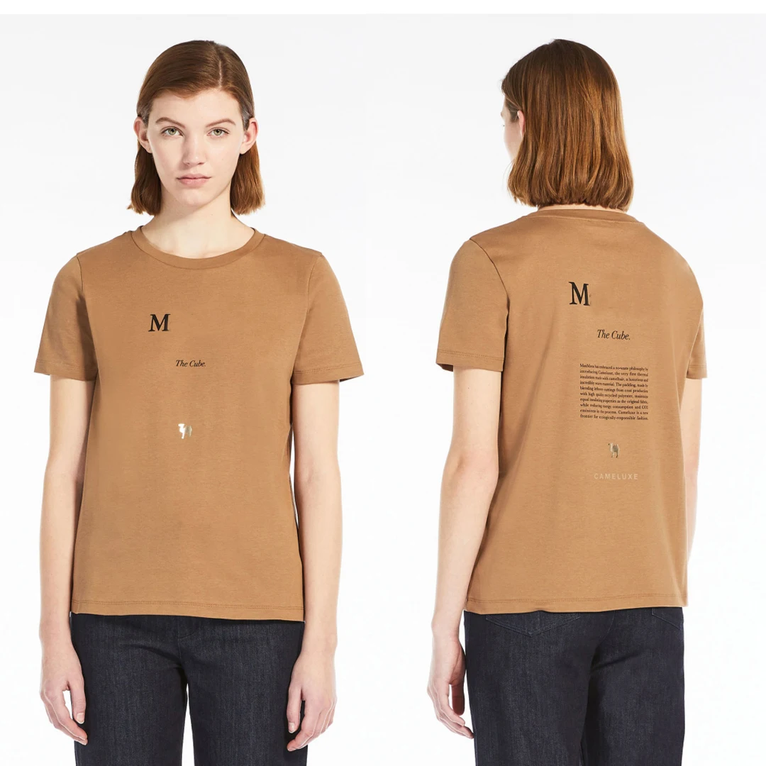 

France 2023 Gilded Little Camel Letter Printed Cotton T-shirt Top for Women