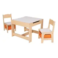 Kids 3 Piece Wooden Table and Chair Set Multifunctional Storage Whiteboard Chalkboard Pull Out Storage Play Art Craft 2