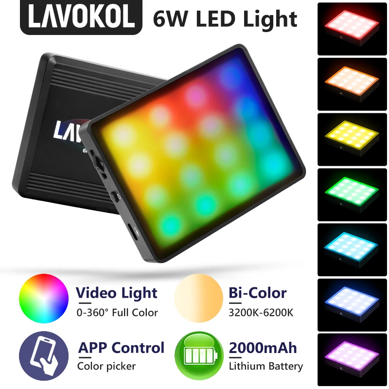 LAVOKOL 6W RGB Compact Video Light Panels APP Control Mini LED Camera Lamp Smartphone Selfie Lighting Kit For Youtube TikTok |