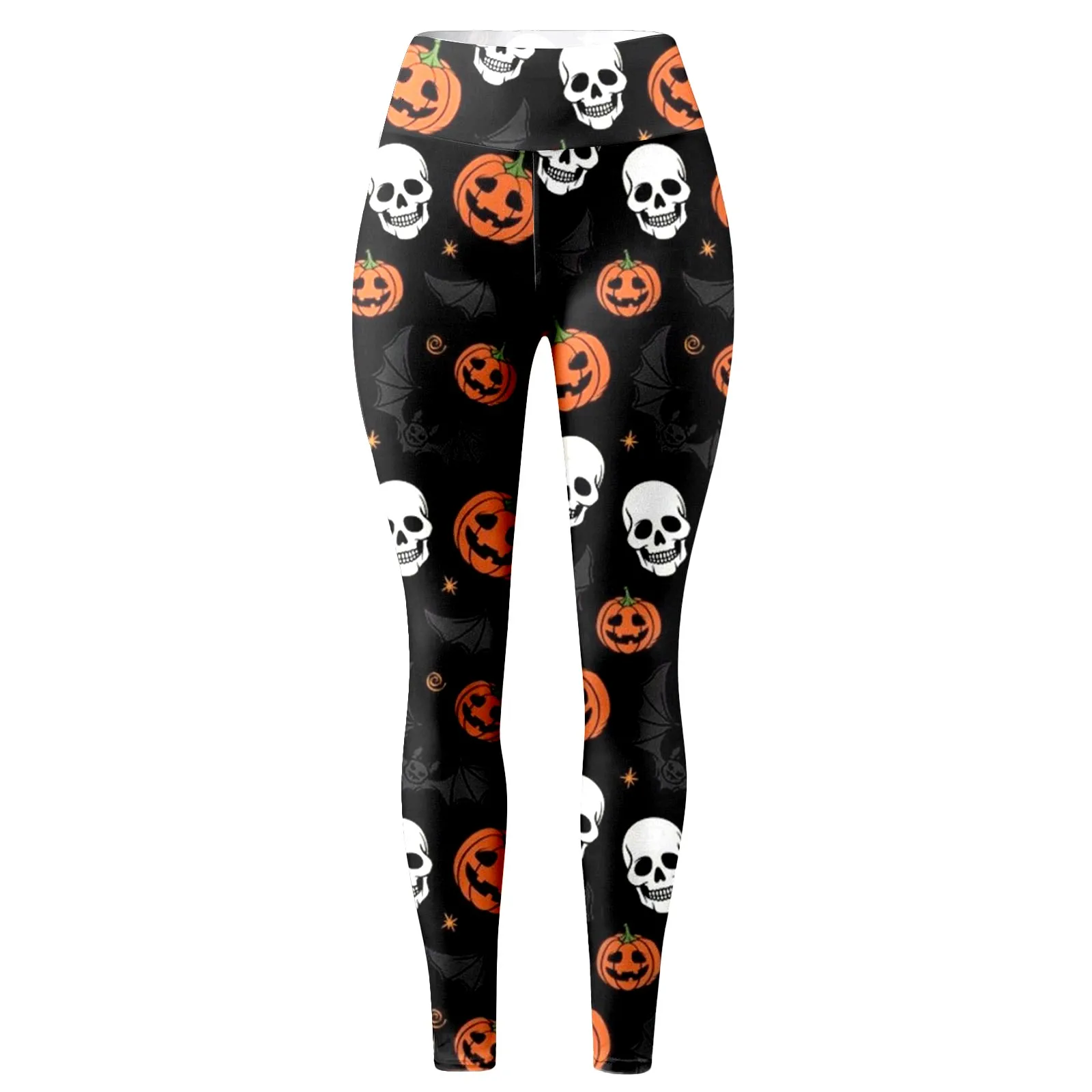 High Waisted Pumpkin Lantern Print Yoga Pants