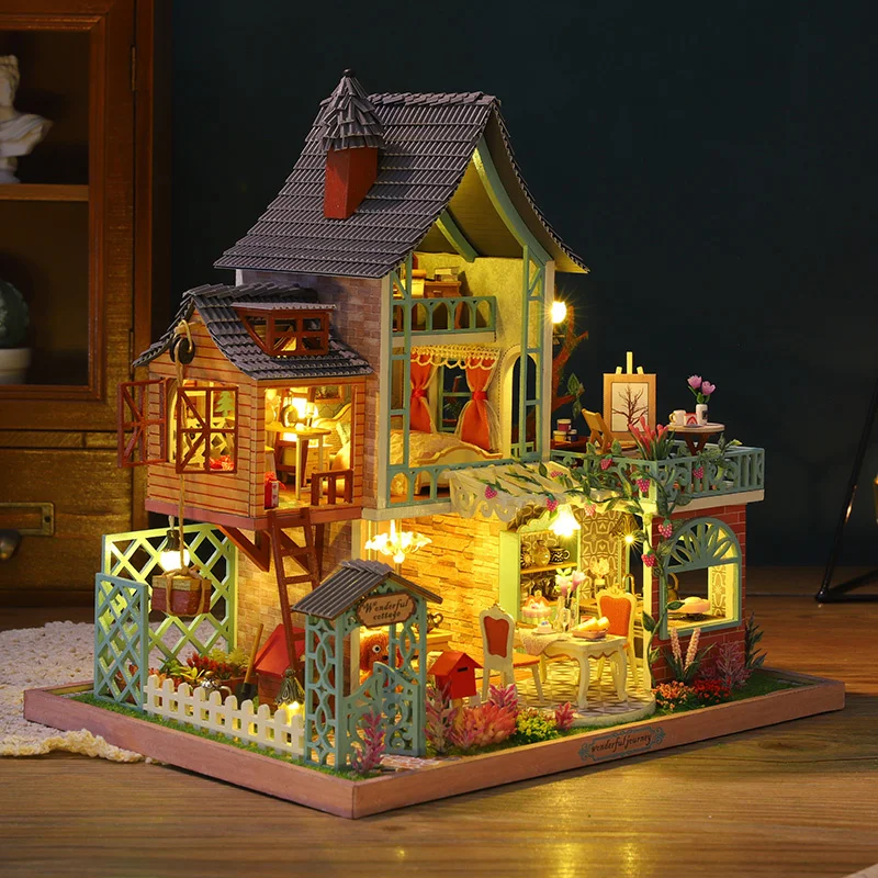 Kit miniature de maison de poupée 100% neuf et bricolage avec meubles,  maison miniature en bois 3d, kit de maison de poupées miniatures Jouets