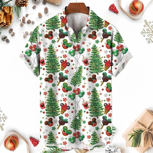 Xmas New Year Gingerbread Christmas Hawaiian Shirt Men's 3D Snowman Print Street Short Sleeved Loose Clothes For Women Clothing