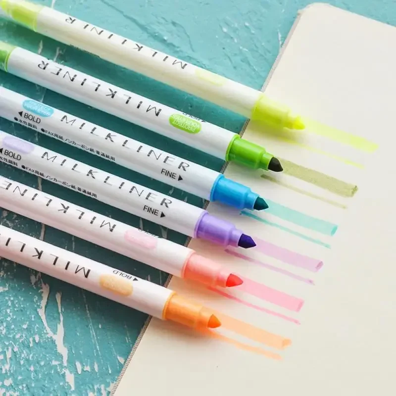 Milkliner Highlighter Pen Stationery Double Headed Fluorescent marker Pen 12 Colors Mark Cute Highlighter byGuangN