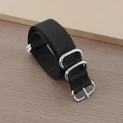 Durable Nylon & Stainless Steel Military - Style Watch Strap with Woven Buckle - 22mm (Black)