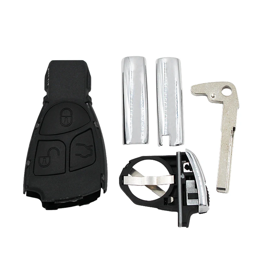 Ecusells 3B Modified Folding Flip Remote Key Shell Case Housing Silver Side + Battery Holder for CLS C E S ML CLK