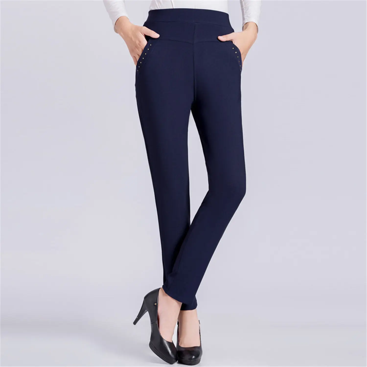 Office Lady Korean Fashion 5XL Slim Pencil Pants High Waist Elastic Spring Autumn Solid All-match Casual Woman Straight Trousers