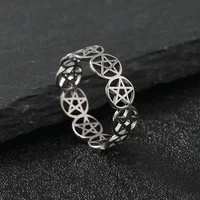 YILUOCD Stainless Steel Pentacle Ring Geometric Pentagram Ring for Women Wicca Protection Amulet Hollow Star Christmas Jewelry 1