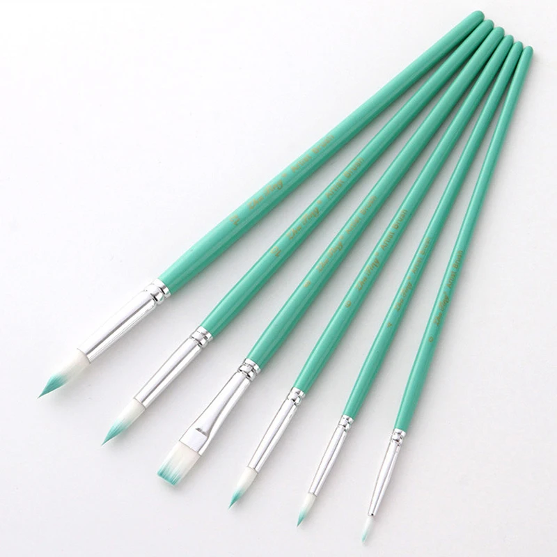 6 Pcs/Set Macaron Wooden Handle Nylon Hair Painting Brushes Watercolor Oil Acrylic Brush Art Pen for School Student Supply 2