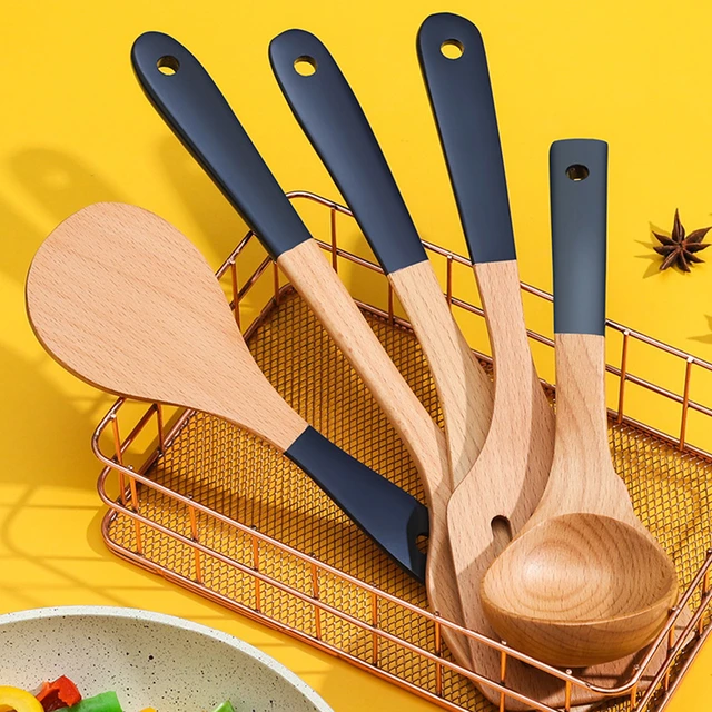 Wooden Spoons For Cooking, Wooden Utensils For Cooking With Utensils  Holder, Teak Wooden Kitchen Utensils Set - AliExpress