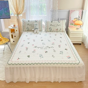 3pcs Light Luxury Style Latex Mattress Cover Set 1pc Mattress Cover+2pcs Pillowcase Light Breathable Washable