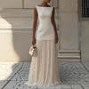 Fashion Summer Vacation Outfit Woman 2025 Spring Crew Neck Top Pullover & Pleated Skirts Suit Sexy Sleeveless Slim Two Piece Set 3