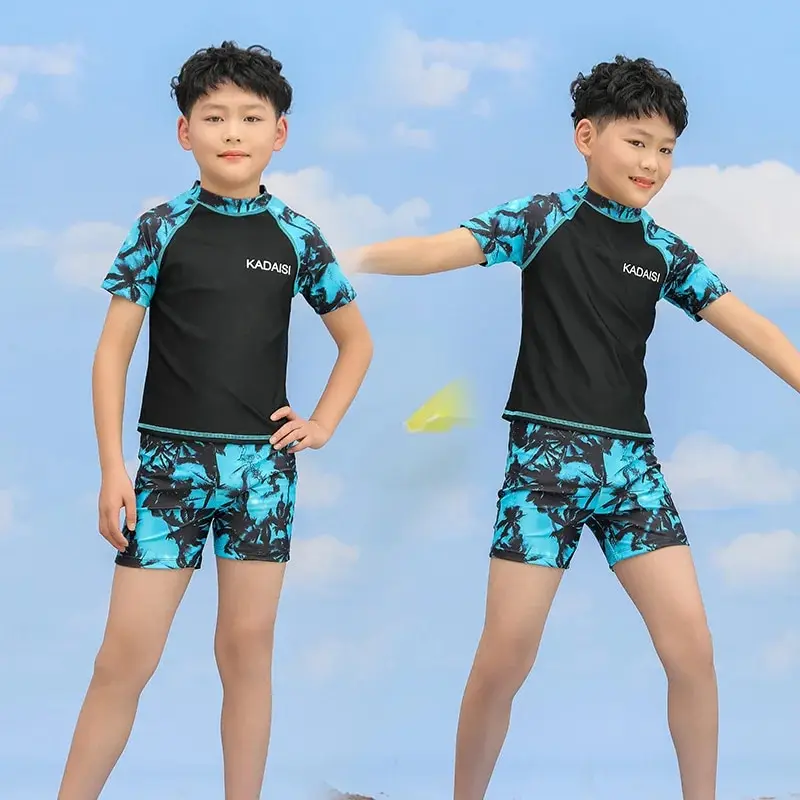 Boys Swimwear Summer Children's Two-piece Polyester Short-sleeved Western Style Swimsuit