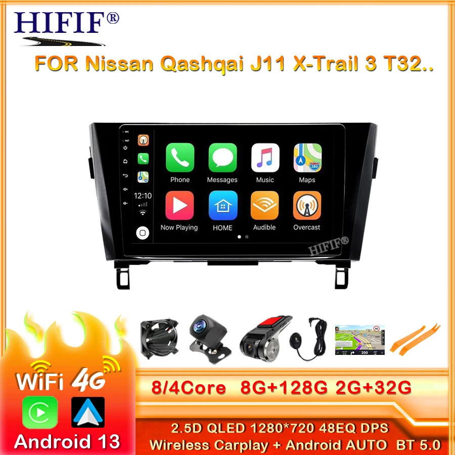8G + 128G Carplay Android Auto Radio Coche Con Pantalla Per Nissan Qashqai J11 J10 X-Trail 2013-2017 2 Din Autoradio Gps