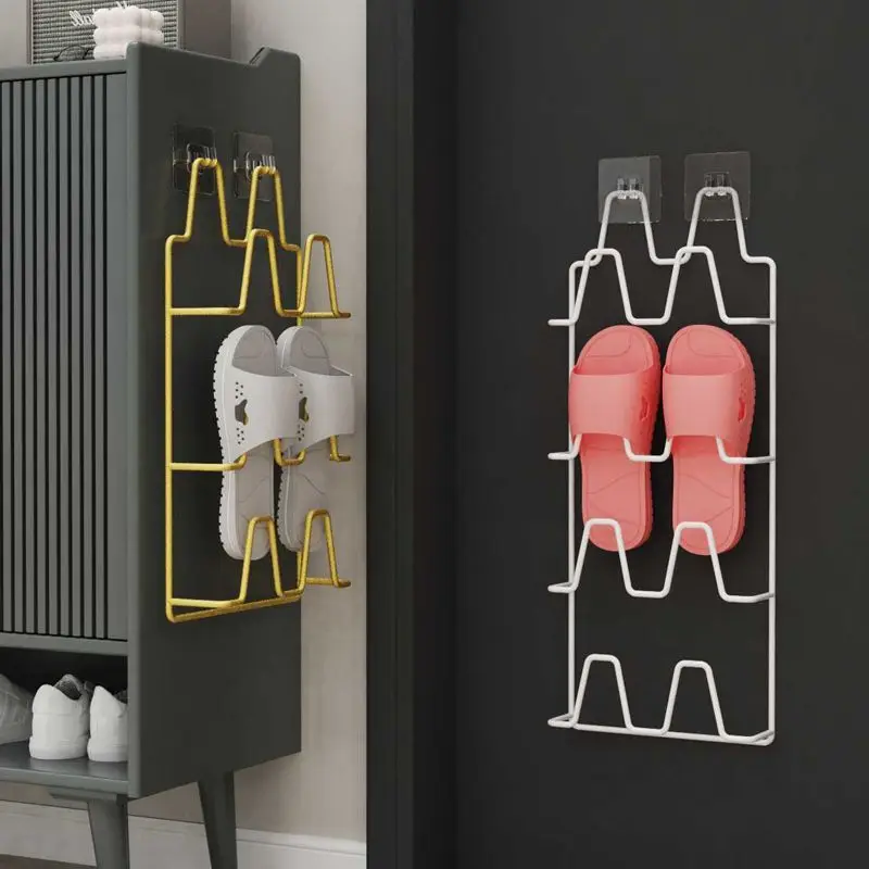 Metal Waterproof Bathroom Slipper Rack Thickened Toilet Door Back Wall Drainage Storage Hooks Shoes Hangers Shelves Multilayer