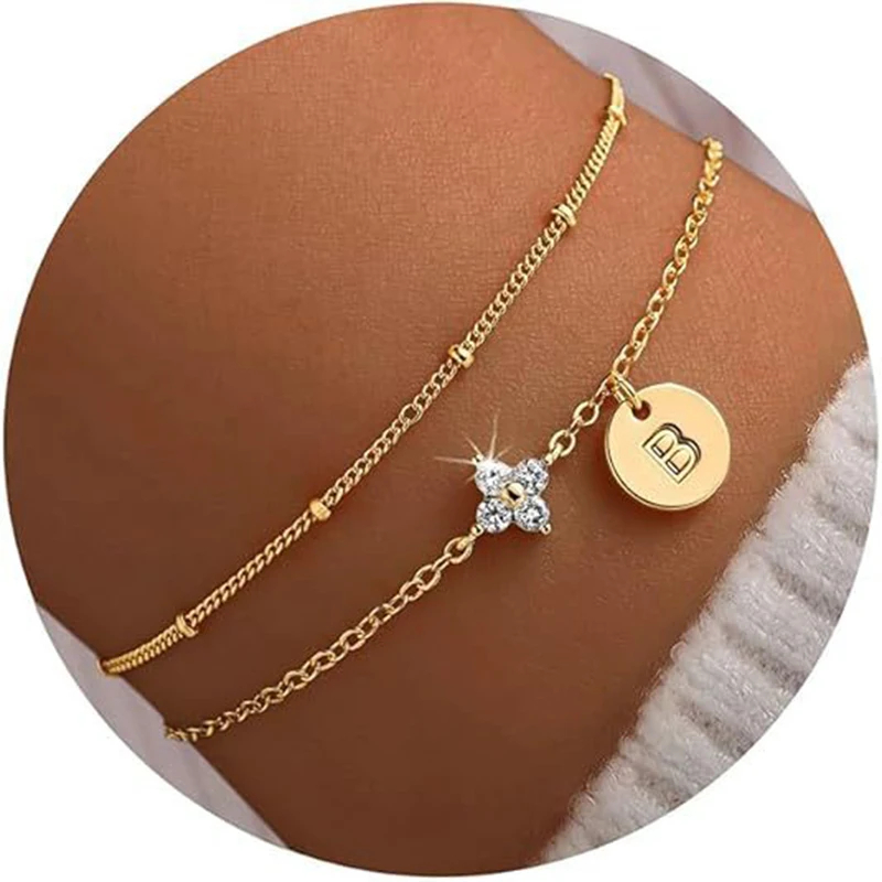 New 925 Sterling Silver Letter Bracelet Personality Charm Double Letter Bracelet Birthday Gift for Women's Exquisite