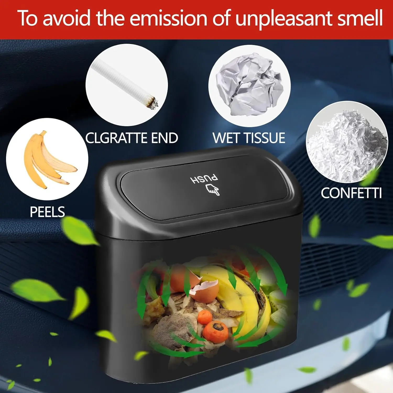AOHEWEI Car Trash Can with Lid – Leak-Proof Automotive Trash Bin & Multipurpose Organizer for Car 3