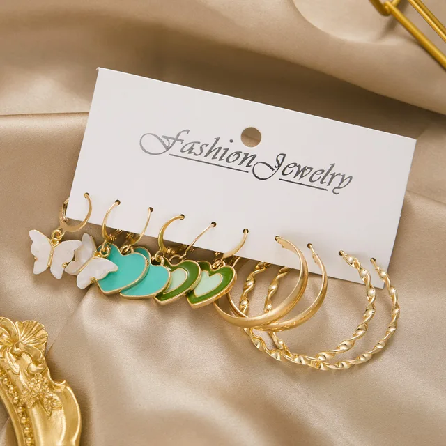 Korean Trendy Geometirc Butterfly Pearl Earrings Set For Women Resin Acrylic Star Heart Round Hoop Earrings Brincos Jewelry Gift ER22Y0077