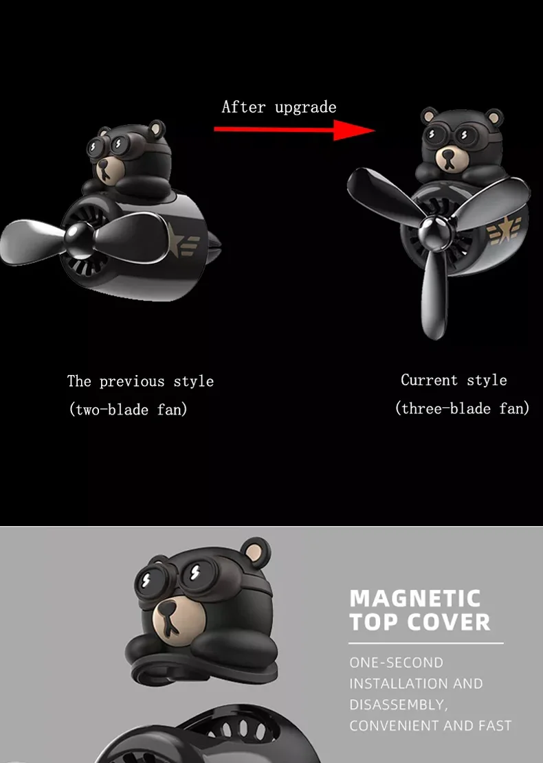 Car Air Freshener Bear Pilot 72 Km Rotating Propeller Outlet Fragrance