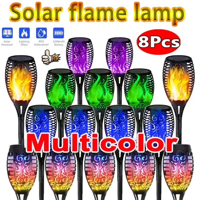 NEW 1/2/4/6/8Pcs Solar Flame Torch Lights Flickering Light Waterproof Garden Decoration Outdoor Lawn Path Yard Patio Floor Lamps