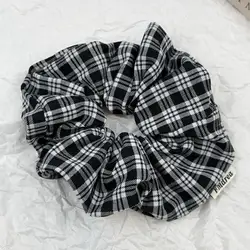 Vintage British Style Plaid Scrunchies - Elastic Hair Accessories and Headdress Ornament - About 11 cm (Black White grid)